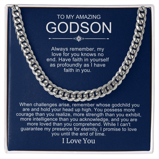 Gift To Godson from God Parent Cuban Chain Necklace