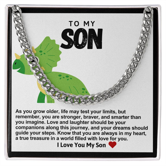 Son Cuban Chain Necklace- Green Dinosaur