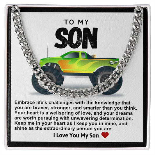 Son Cuban Chain Necklace- Yellow Green Monster Truck