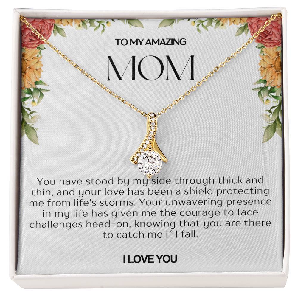 To My Amazing Mom Ribbon Shape Pendant Necklace