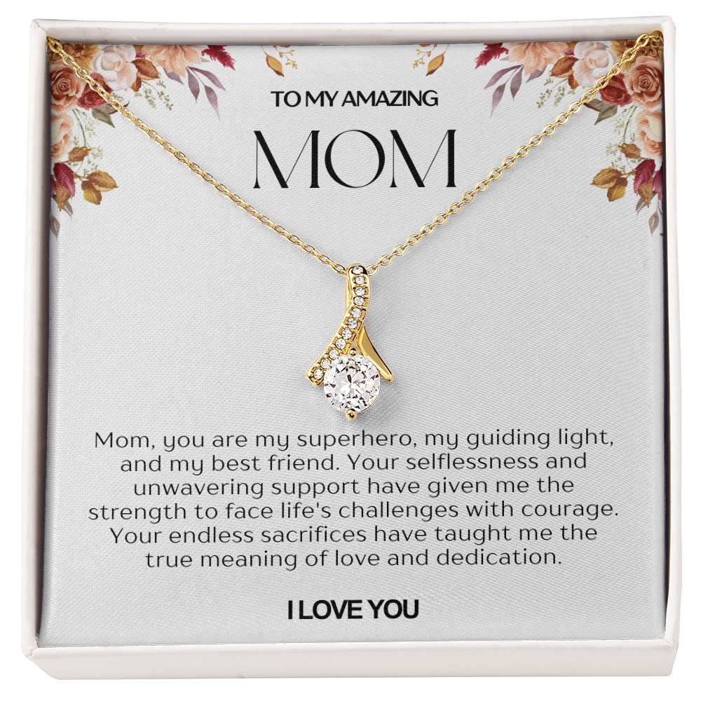 To My Amazing Mom Ribbon Shape Pendant Necklace