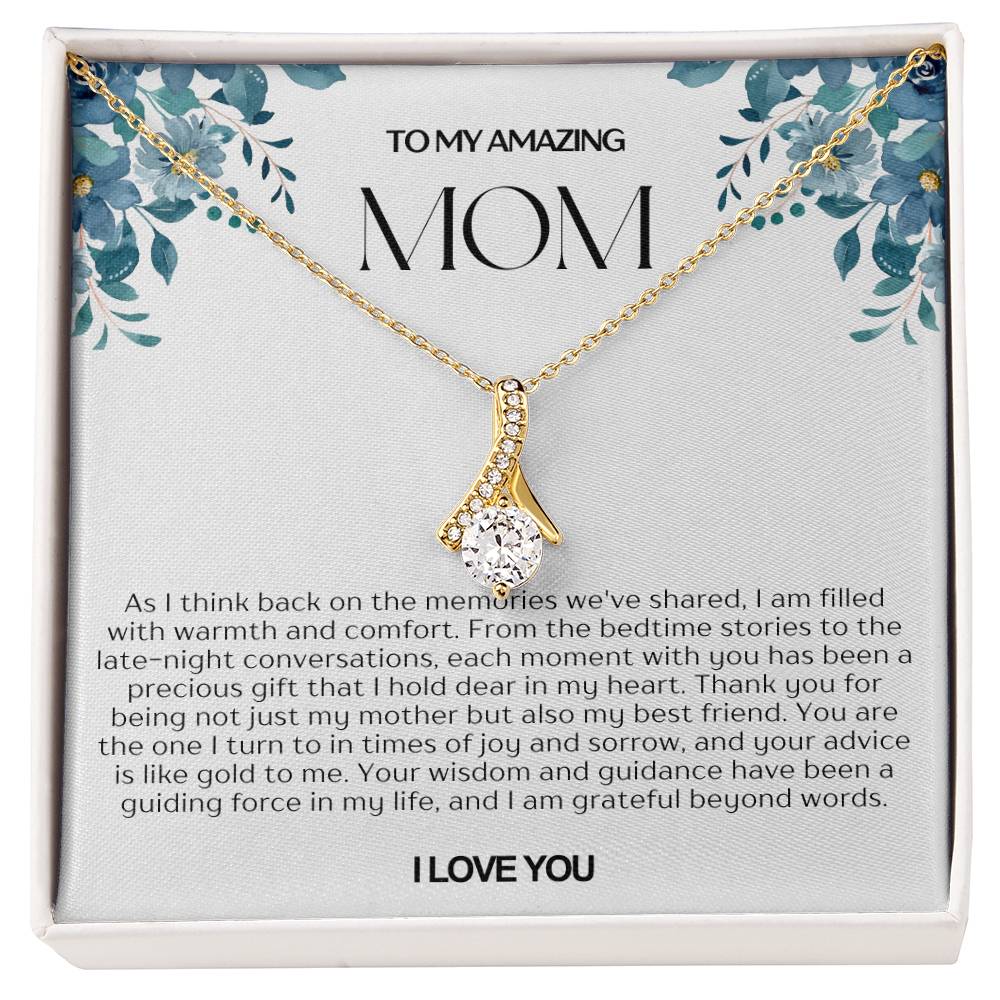 To My Amazing Mom Ribbon Shape Pendant Necklace