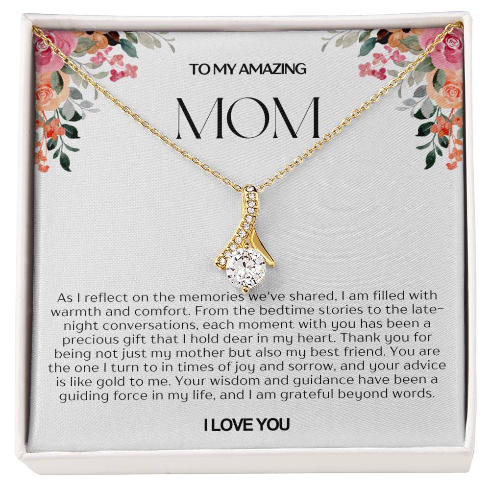 To My Amazing Mom Ribbon Shape Pendant Necklace