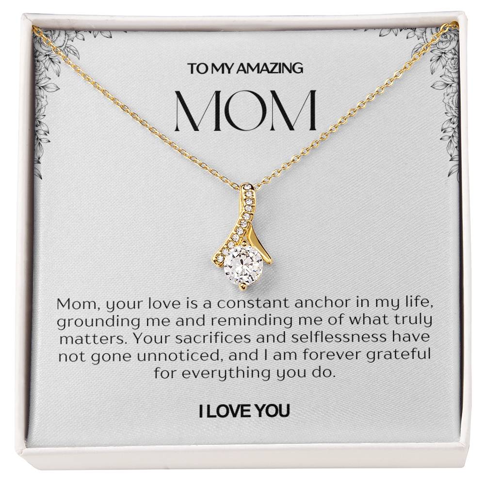 To My Amazing Mom Ribbon Shape Pendant Necklace