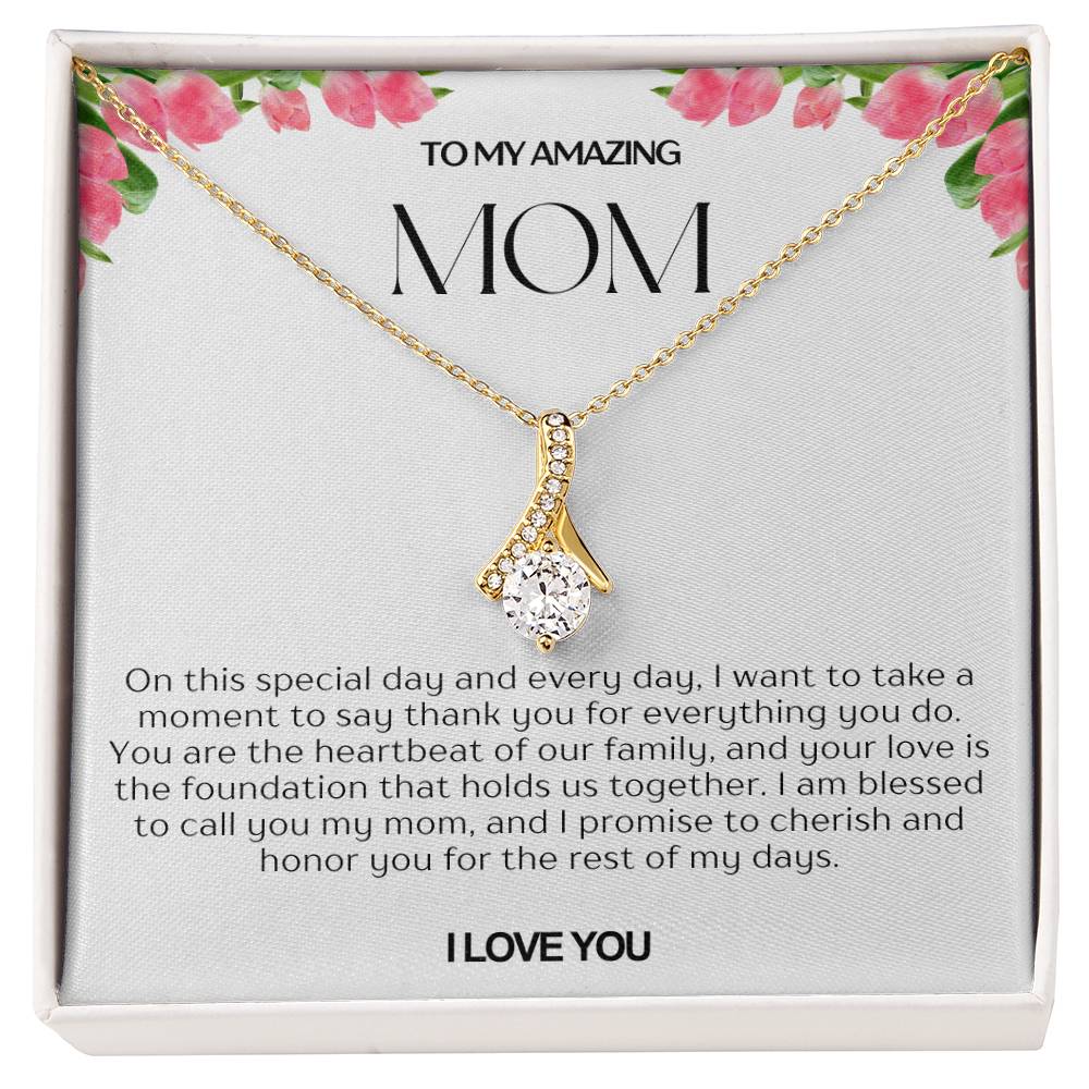 To My Amazing Mom Ribbon Shape Pendant Necklace