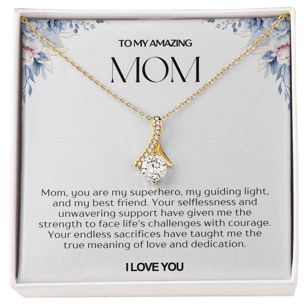 To My Amazing Mom Ribbon Shape Pendant Necklace