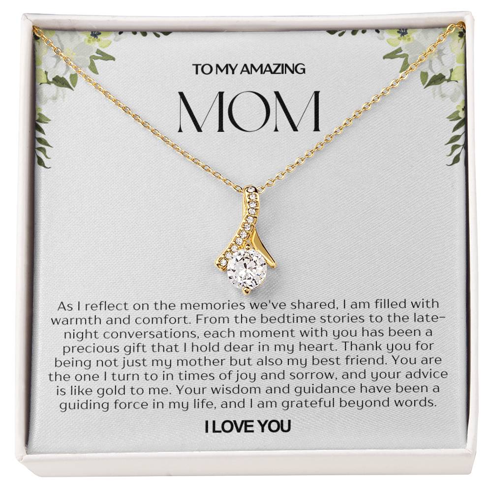 To My Amazing Mom Ribbon Shape Pendant Necklace