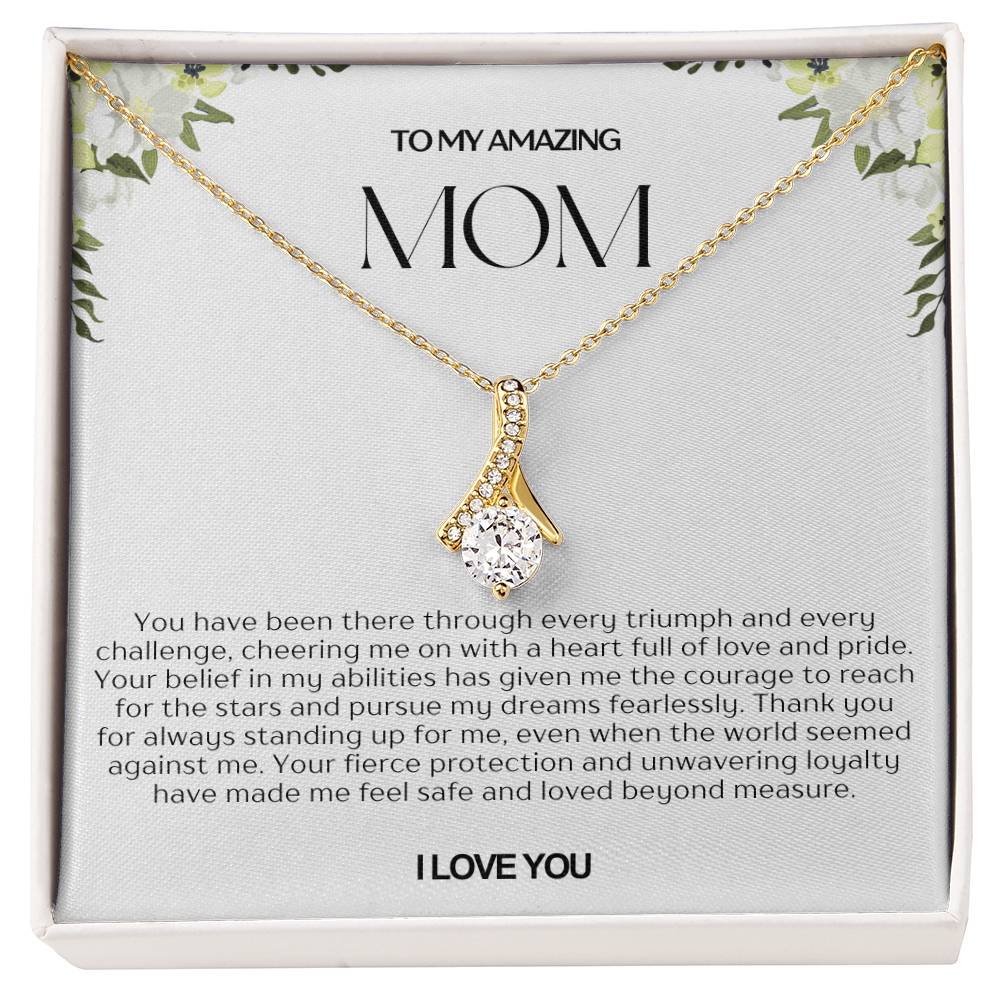 To My Amazing Mom Ribbon Shape Pendant Necklace