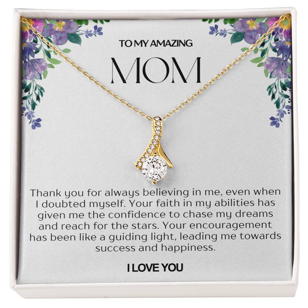 To My Amazing Mom Ribbon Shape Pendant Necklace