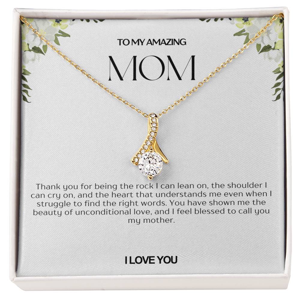 To My Amazing Mom Ribbon Shape Pendant Necklace