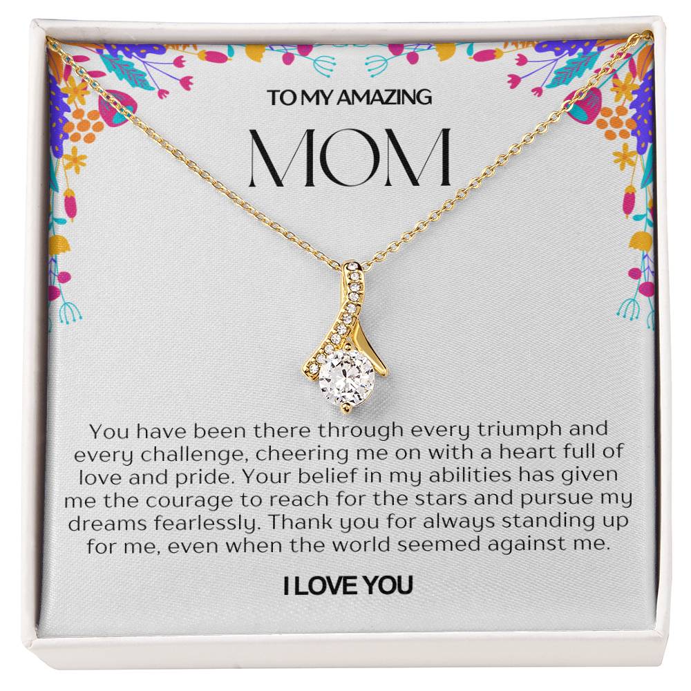 To My Amazing Mom Ribbon Shape Pendant Necklace