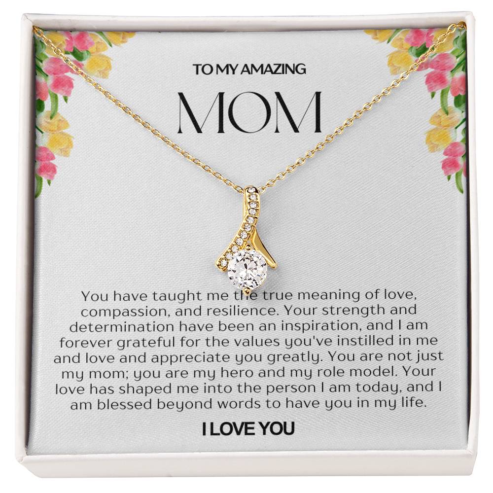 To My Amazing Mom Ribbon Shape Pendant Necklace