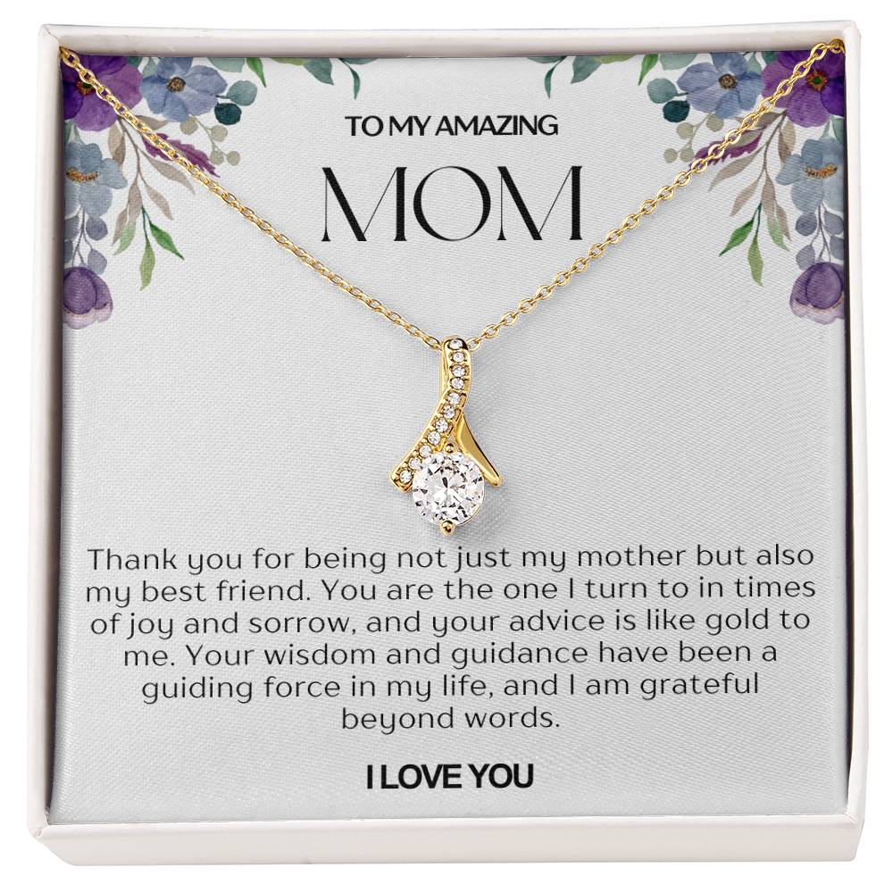 To My Amazing Mom Ribbon Shape Pendant Necklace