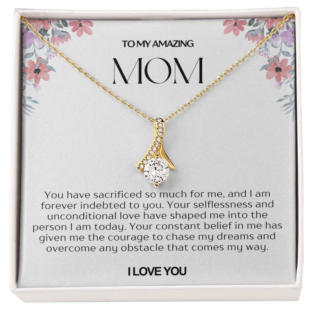 To My Amazing Mom Ribbon Shape Pendant Necklace