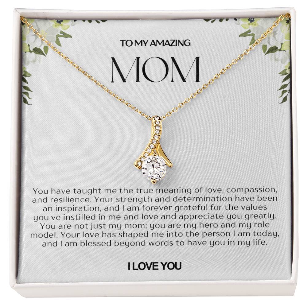 To My Amazing Mom Ribbon Shape Pendant Necklace