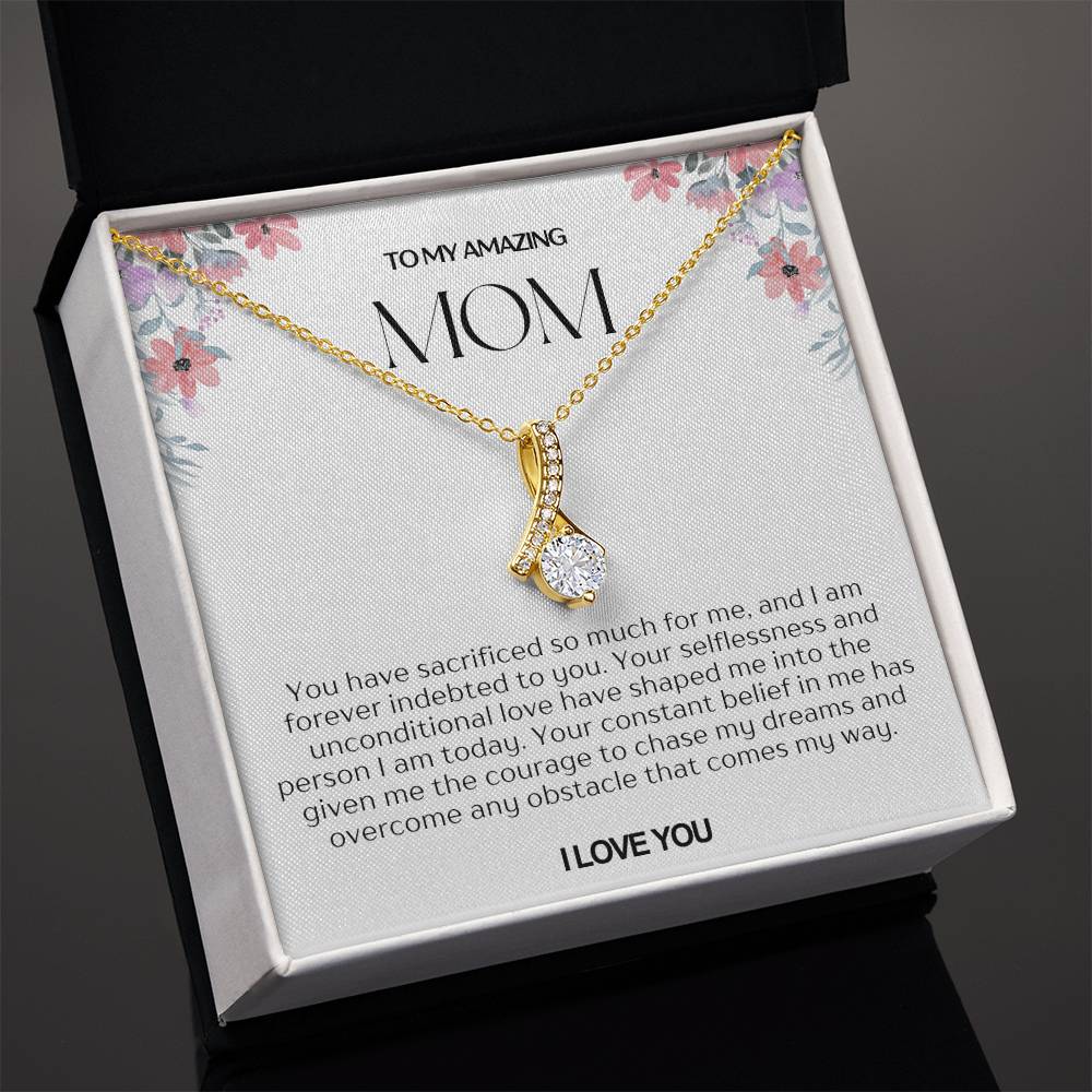 To My Amazing Mom Ribbon Shape Pendant Necklace