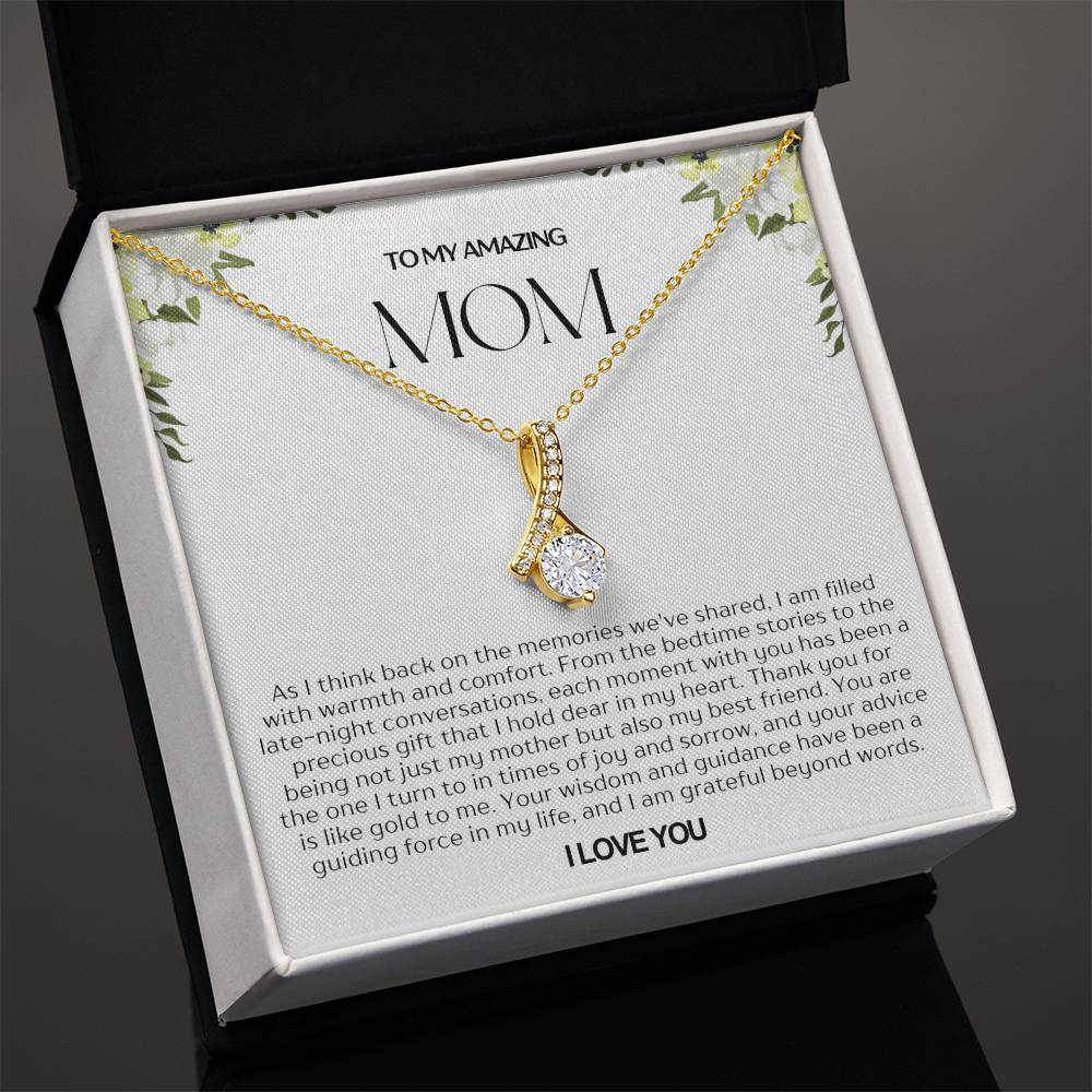 To My Amazing Mom Ribbon Shape Pendant Necklace