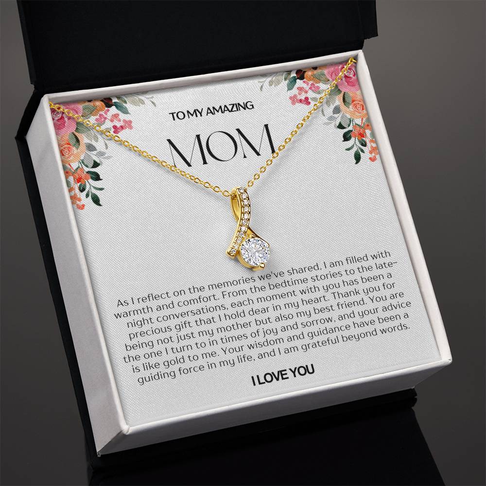 To My Amazing Mom Ribbon Shape Pendant Necklace