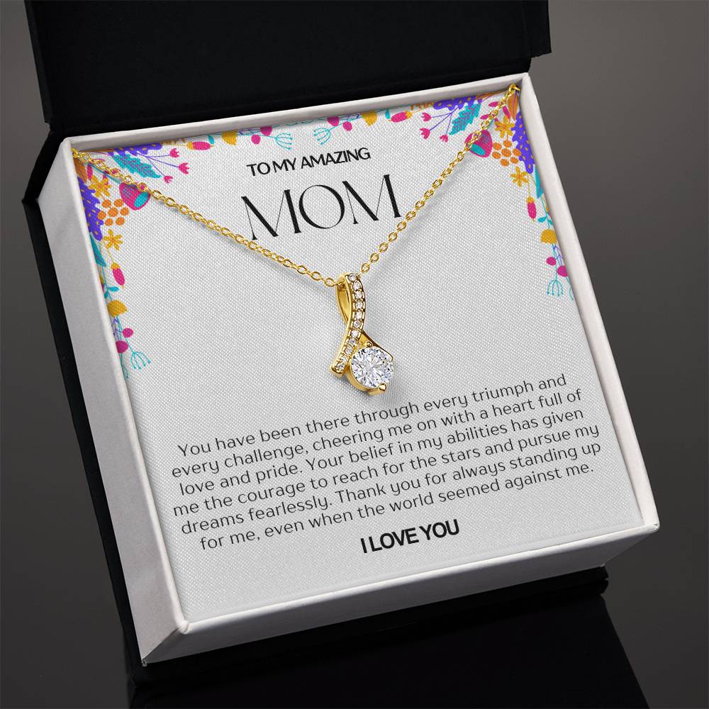 To My Amazing Mom Ribbon Shape Pendant Necklace