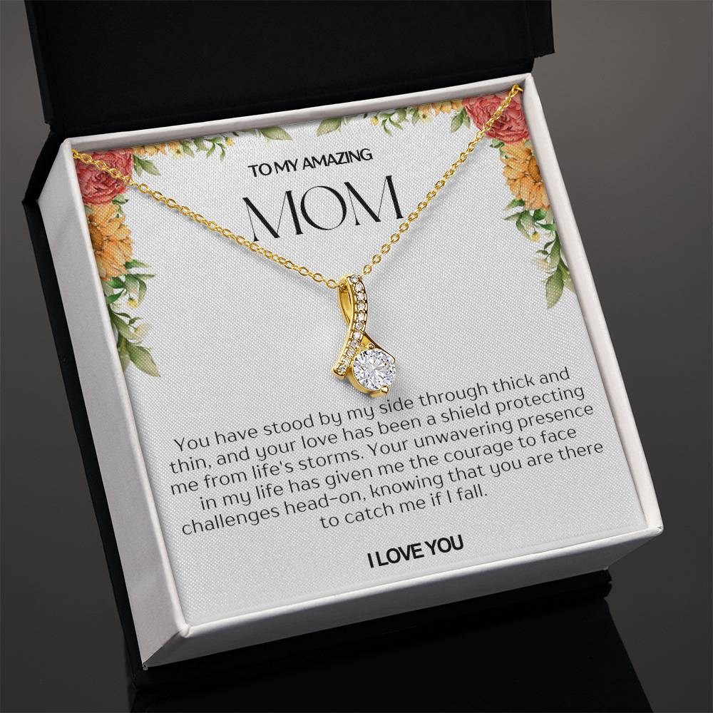 To My Amazing Mom Ribbon Shape Pendant Necklace