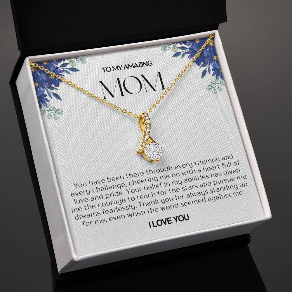 To My Amazing Mom Ribbon Shape Pendant Necklace