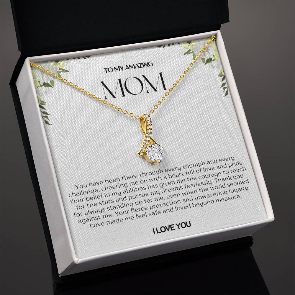 To My Amazing Mom Ribbon Shape Pendant Necklace