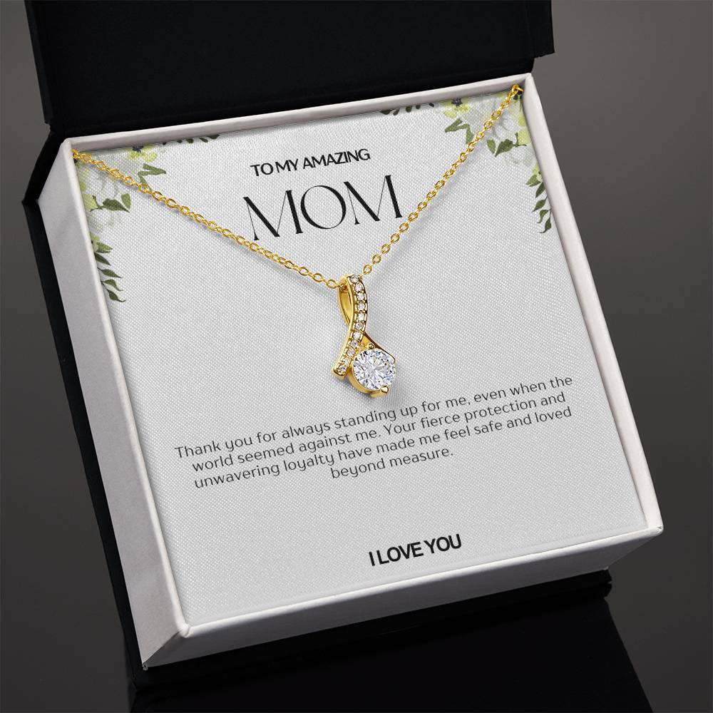 To My Amazing Mom Ribbon Shape Pendant Necklace