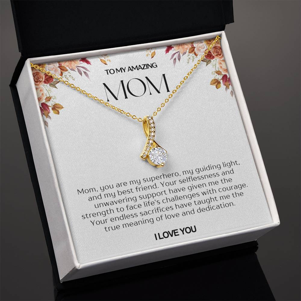 To My Amazing Mom Ribbon Shape Pendant Necklace