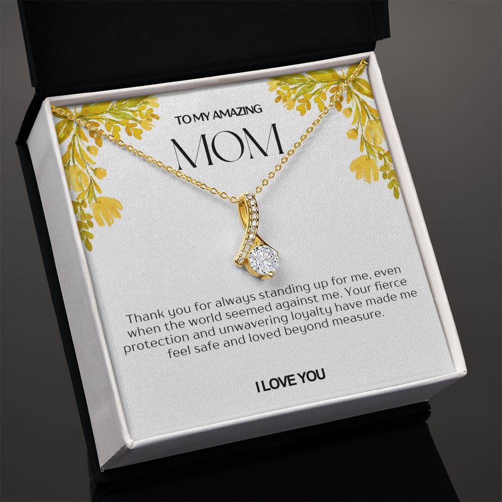 To My Amazing Mom Ribbon Shape Pendant Necklace