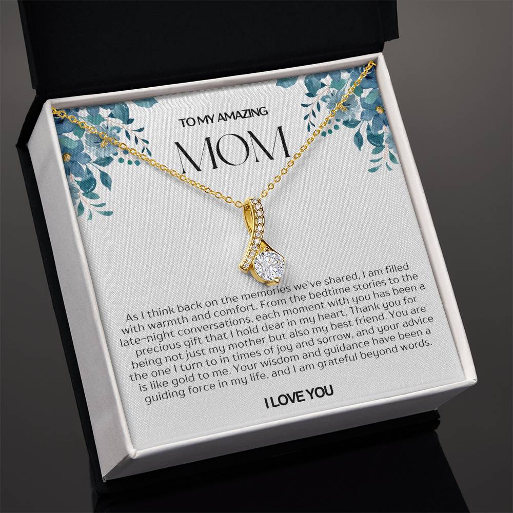 To My Amazing Mom Ribbon Shape Pendant Necklace