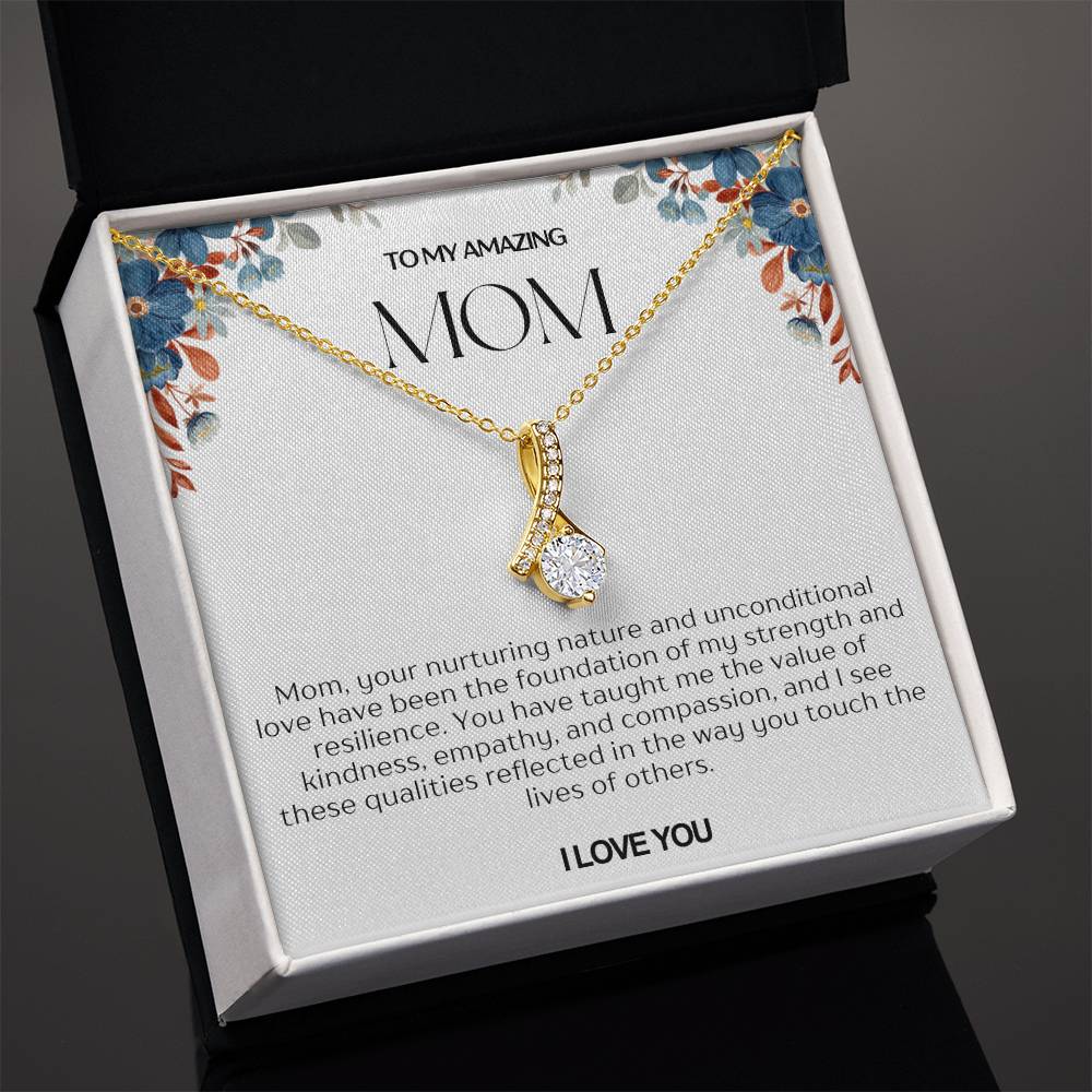 To My Amazing Mom Ribbon Shape Pendant Necklace