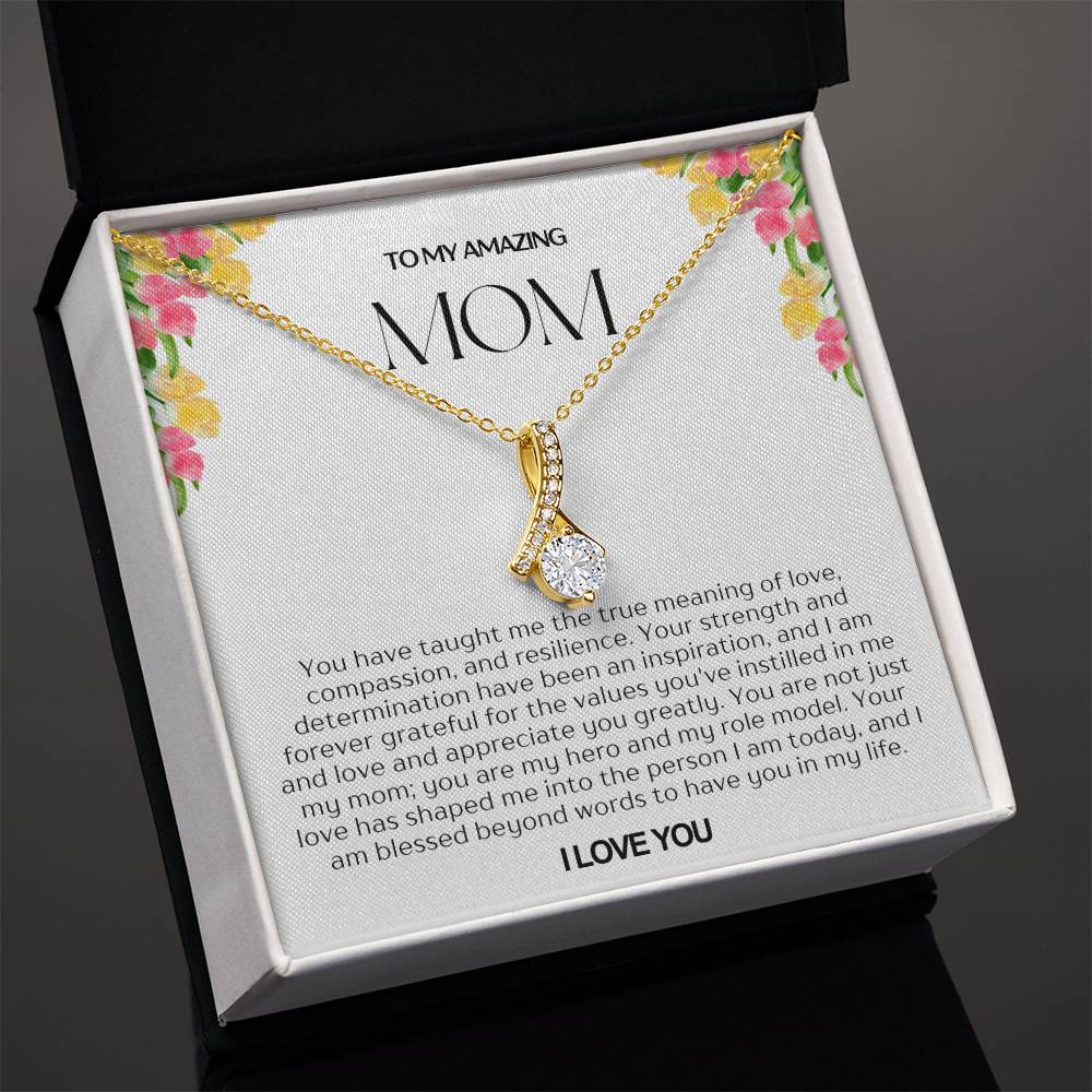 To My Amazing Mom Ribbon Shape Pendant Necklace