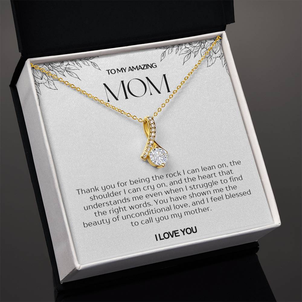 To My Amazing Mom Ribbon Shape Pendant Necklace