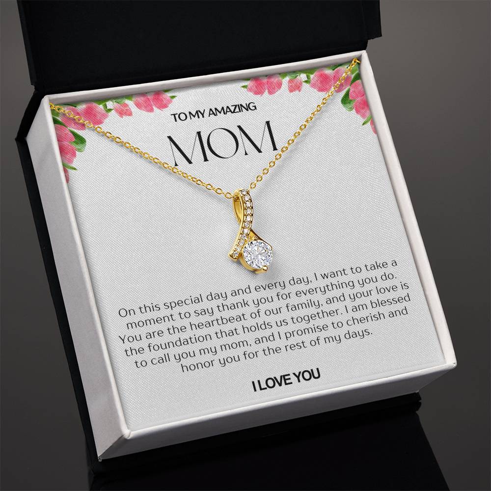 To My Amazing Mom Ribbon Shape Pendant Necklace