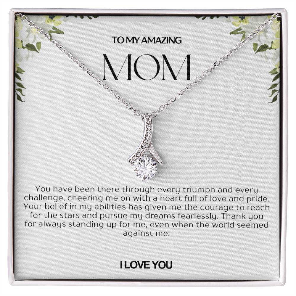 To My Amazing Mom Ribbon Shape Pendant Necklace