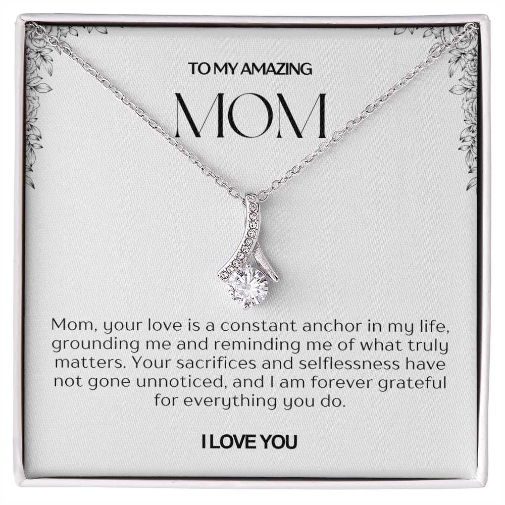 To My Amazing Mom Ribbon Shape Pendant Necklace