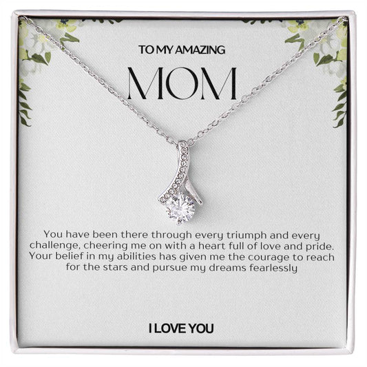 To My Amazing Mom Ribbon Shape Pendant Necklace