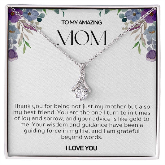 To My Amazing Mom Ribbon Shape Pendant Necklace