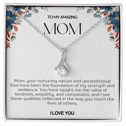 To My Amazing Mom Ribbon Shape Pendant Necklace