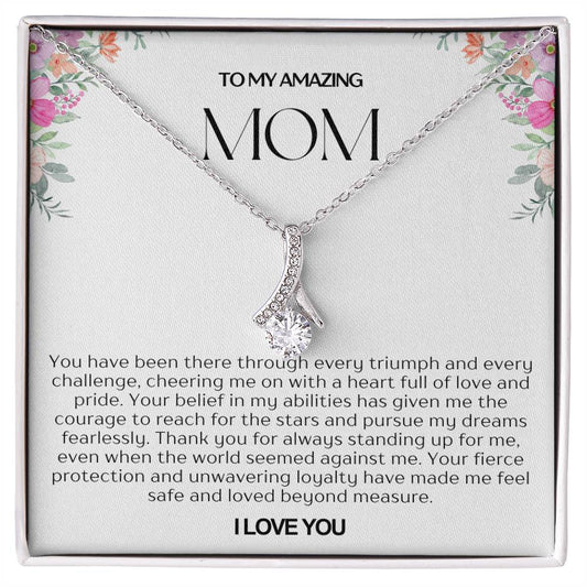 To My Amazing Mom Ribbon Shape Pendant Necklace