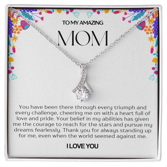 To My Amazing Mom Ribbon Shape Pendant Necklace