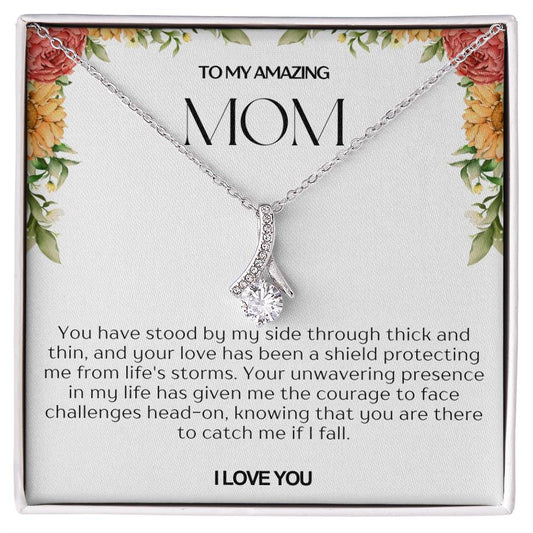 To My Amazing Mom Ribbon Shape Pendant Necklace