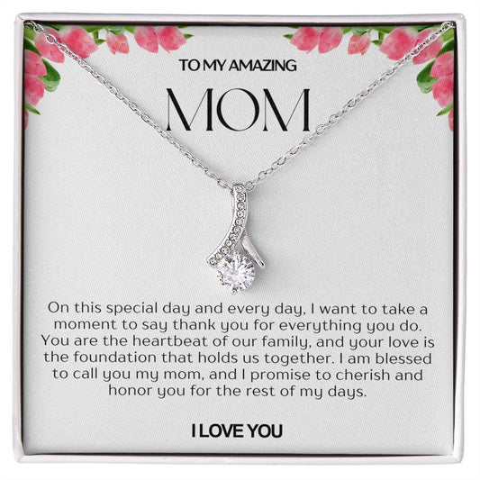 To My Amazing Mom Ribbon Shape Pendant Necklace