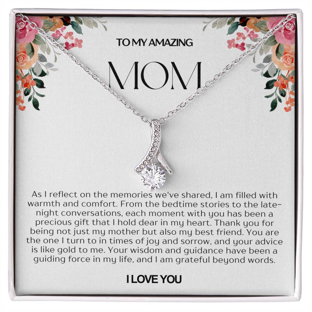 To My Amazing Mom Ribbon Shape Pendant Necklace