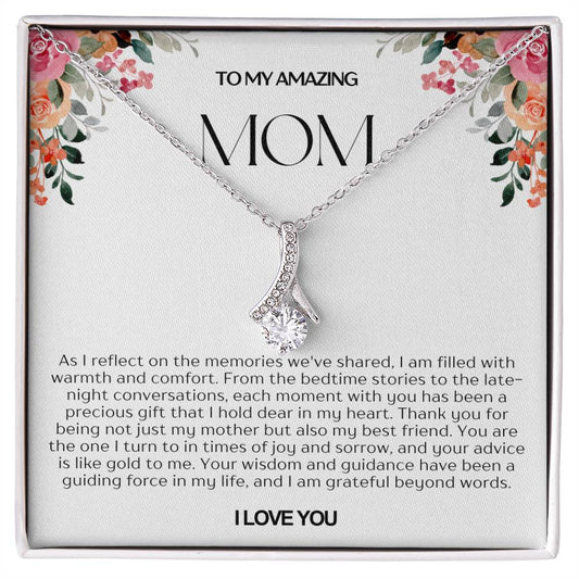 To My Amazing Mom Ribbon Shape Pendant Necklace