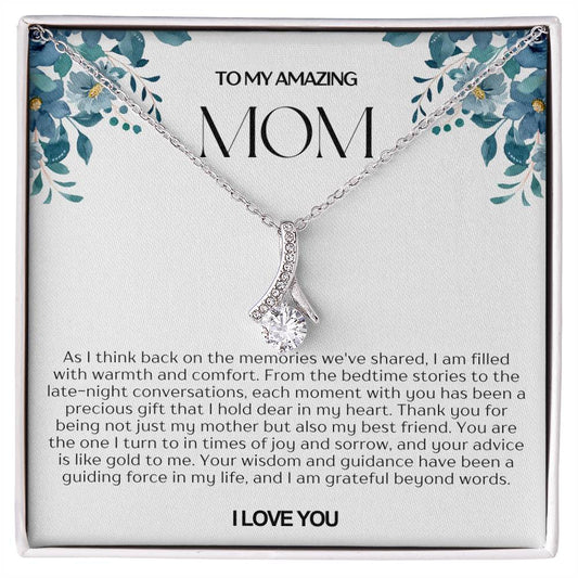 To My Amazing Mom Ribbon Shape Pendant Necklace