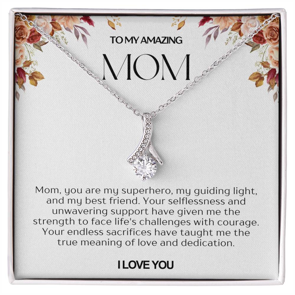 To My Amazing Mom Ribbon Shape Pendant Necklace