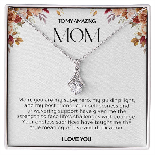 To My Amazing Mom Ribbon Shape Pendant Necklace