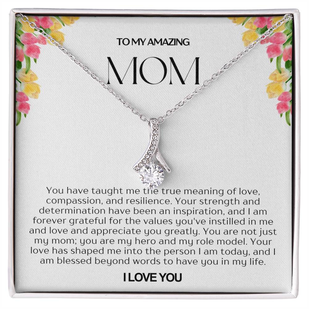 To My Amazing Mom Ribbon Shape Pendant Necklace