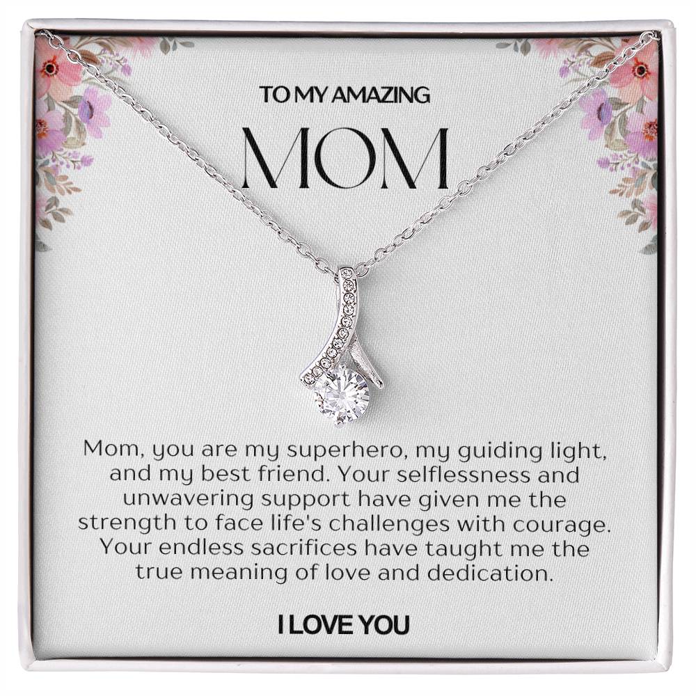 To My Amazing Mom Ribbon Shape Pendant Necklace